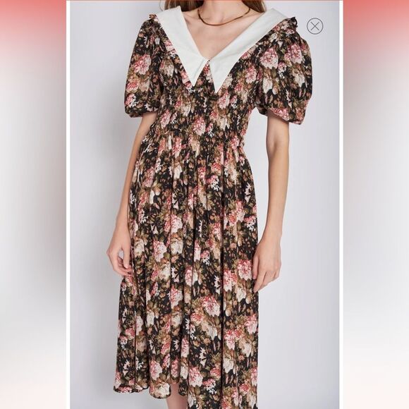 En Saison Kiko Midi Floral Print Retro V-Neck Short Sleeves Dress M NWT - Picture 4 of 8